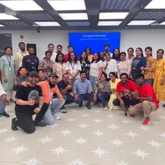 The final group photo after a successful and energetic Zumba workshop at Pearson India. I am so happy we could bring some D'cruze fun to their team.