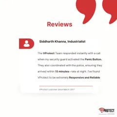 When every second matters, we deliver. Industrialist Siddharth Khanna shares his story of activating the panic button late at night. Our team responded instantly with a call and coordinated with the police, who arrived within 15 minutes, proving our service is both responsive and reliable.
