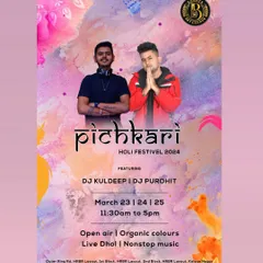 A poster from the 'Pichkari' Holi Festival in 2024. Open-air venue, organic colors, and live dhol alongside my DJ set made for an incredible experience.