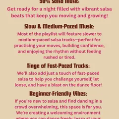 Here’s what to expect at our socials. We focus on beginner-friendly vibes with mostly slow and medium-paced music, perfect for practicing and building confidence.