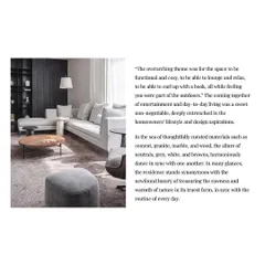 A quote from our feature in Elle Decor, explaining our design intent for House 111 was to create a functional and cozy space that felt connected to the outdoors.