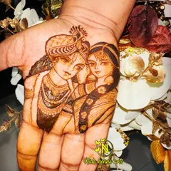 A close-up of a beautiful Radha Krishna portrait, showing the delicate expressions and detailed jewelry. This is a testament to the artistry that meets tradition.