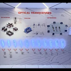 Our Experience Zone features this detailed display of our Optical Transceivers. It showcases their applications in data centers, telecom, and networking, along with a timeline of their evolution, highlighting our journey of innovation.