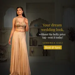 Get your dream wedding guest look by renting this elegant beige palazzo set. The embroidered crop top adds a touch of glamour to this comfortable and stylish outfit.