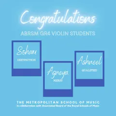 We celebrate the success of our ABRSM Grade 4 violin students. Through live online sessions, they achieved fantastic results, including Distinction and Merit, showcasing the effectiveness of our remote learning programs.