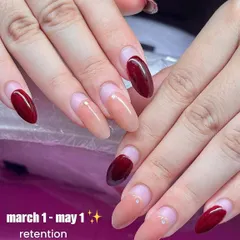 Two months of growth. This shows the nail retention from March 1 to May 1. Proper application ensures your extensions last until you're ready for a change.