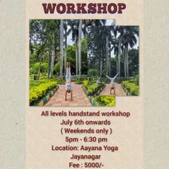Join our handstand workshop in the park-like setting of our studio. This poster details our upcoming weekend course, open to all levels.