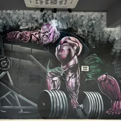The finished Thanos mural, ready to inspire some heavy lifting. I focused on muscle definition and an intense expression to capture the character's power.