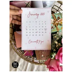 A close-up of the custom countdown calendar, with the special date circled. It's a sweet and simple way to build excitement for a wedding or anniversary.