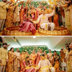 The Haldi ceremony is all about unrestrained joy. We love creating vibrant, fun-filled settings where families come together to shower the couple with love, laughter, and a whole lot of flower petals.