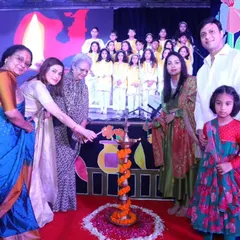 The auspicious lighting of the lamp ceremony to inaugurate Antaragni 2025. This tradition marks the beginning of our celebration of talent and creativity.