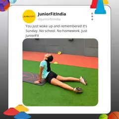 Stretching and mobility are key parts of our program. This image captures that feeling of relief and accomplishment after a great workout, highlighting the importance of recovery and flexibility for young athletes.