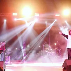 Commanding the stage at the Grand Hyatt in Mumbai. With a full light setup and our powerful sound, we transform any venue into a live concert experience perfect for large corporate gigs.