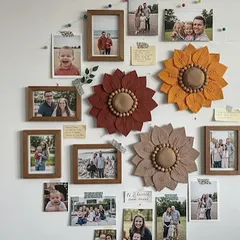 I love seeing how clients incorporate my work into their homes. Here, my macramé flowers are part of a beautiful family photo gallery wall, adding texture and warmth among their cherished memories.
