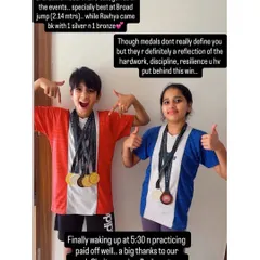 A proud parent shares a photo of her kids with their medals. This is a reflection of their hard work, discipline, and the resilience they've built through their training with us.