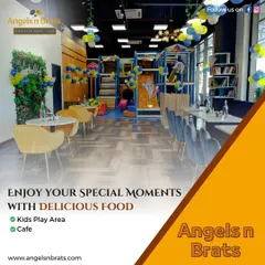Here’s a look at our bright and welcoming cafe and play area. It’s the perfect setting to enjoy special moments with your loved ones, complete with delicious food and a fun atmosphere.