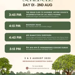 The afternoon schedule for Day 1 of BPF 2025, featuring sessions on Kashmiri poetry, musical performances, and remembering Kishore Kumar.