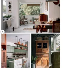 A collage from the Architecture+Design feature, showcasing different areas of the apartment, including the open dining area, the kitchen, and curated vintage furniture pieces.