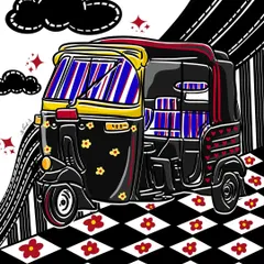 No Mumbai story is complete without the auto-rickshaw. This illustration captures the vibrant, decorated look of our city's favourite three-wheeler, set against a dynamic, patterned road. It’s a celebration of movement and energy.