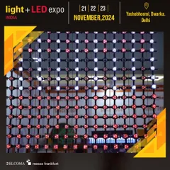 A close-up of a programmable LED grid, showcasing the technology behind large-scale digital displays and media facades.