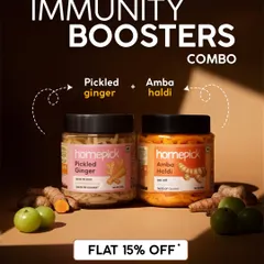 Boost your defenses with our Immunity Boosters Combo. This pair of oil-free pickles, Pickled Ginger and Amba Haldi, is specifically designed to help build your immunity during the colder months.