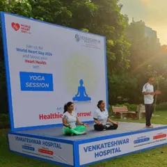 I was honored to lead a yoga session for World Heart Day at Venkateshwar Hospital. It shows how yoga can be a part of corporate wellness programs, bringing calm and health to a large group of people.