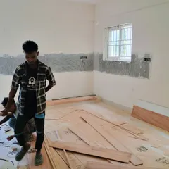 The start of a new project at Adithya Rica Apartments. Our team is on-site, beginning the woodwork and planning the layout for a new 2BHK interior design project.