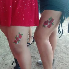 Matching rose tattoos for friends. I can create custom designs for groups who want to share a piece of temporary art.