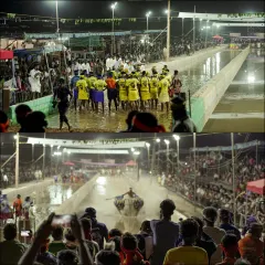 The organized chaos at the starting line and a view from the crowd at a night Kambala. These images show not just the race itself, but the community and anticipation that surrounds the event.