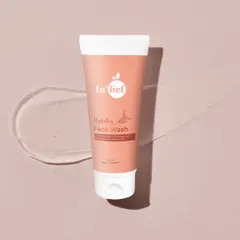 A texture shot of In'lief Hydrating Face Wash, showing a clear gel smear on a clean, neutral background. This type of image is essential for communicating the product's feel and consistency to online customers.
