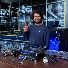 Peace and good vibes from behind the console. A full view of my professional DJ setup.