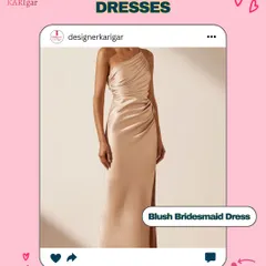 This blush satin bridesmaid dress is the definition of modern elegance. The one-shoulder design and draped silhouette can be tailored to flatter every member of your bridal party.