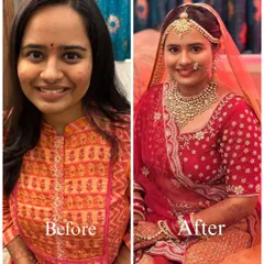 This before and after showcases the magic of enhancing natural beauty. I focused on creating a minimal, skin-tone-perfect look to cover acne and bring out her inner glow without heavy layers.