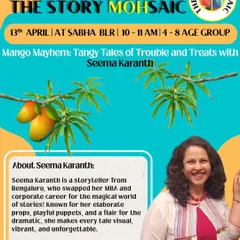 Storyteller Seema Karanth is known for her elaborate props and playful puppets, making every tale a visual, vibrant, and unforgettable experience.