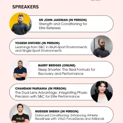 Our 2025 conference speaker lineup, featuring experts like Dr. John Jakeman on S&C for referees and Chandani Parsania on integrating physio with S&C.