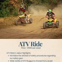 Get your adrenaline fix with an ATV ride on the rocky terrain around Jaipur. We ensure the strictest safety procedures and offer a variety of buggies to choose from.
