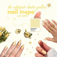 The ultimate mood board for the butter yellow nail trend, a perfect sunny shade.