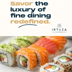 A vibrant assortment of sushi, showcasing my ability to cater to international tastes. I use high-quality ingredients to create these beautiful and delicious bites, perfect for a modern and sophisticated event.