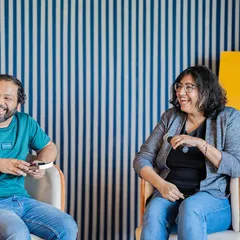 The host and author Shuchi Batra sharing a laugh during the Q&A session. These events are a celebration of the author's journey and the stories they bring to the world.