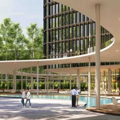 We believe corporate campuses should be vibrant public realms. At this tech campus, we used elevated curving podiums and integrated water features to create distinct zones for tenants and the public, promoting collaboration, relaxation, and a harmonious connection with the surrounding nature.