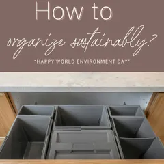 How to organize sustainably? This carousel gives tips on how to be a conscious consumer, from decluttering first to choosing eco-friendly materials when you do need to buy.