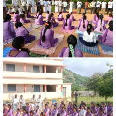 Students practice yoga in a circle, guided by their teachers. These sessions promote not only physical health but also a sense of community and shared purpose.