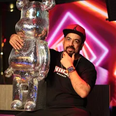 Vibing hard with my Disco Bear before a set. It's all about creating a fun and unique atmosphere.