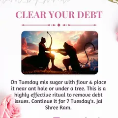 If you are struggling with debt, this is a highly effective ritual. I guide you to mix sugar with flour and place it near an ant hole for seven consecutive Tuesdays to help clear debt issues.