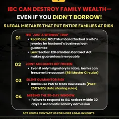 A business loan can have devastating consequences for your family's wealth, even if they didn't borrow. Common mistakes like signing as a "silent guarantor" or missing a 30-day notice window can lead to frozen joint accounts and the loss of family assets. We help you understand and mitigate these personal risks.
