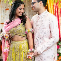 Gorgeous gorgeous girl at her Mehndi. This look is fun and colorful, with a bright yellow and pink lehenga and fresh, dewy makeup.