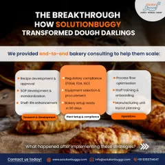 This infographic details the breakthrough strategy for Dough Darlings. My end-to-end bakery consulting covered Research & Development, Plant Setup & Compliance, and Operations, including everything from recipe development to staff training.