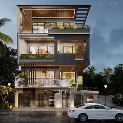 This architectural visualization demonstrates our approach to modern luxury facades. We use materials like CNC-cut louvers and HPL cladding, combined with integrated lighting, to create exteriors that are both aesthetically brilliant and highly functional.