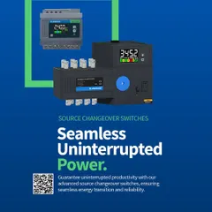 This brochure cover displays our range of source changeover switches, including ACCL, ATS, and MTS models. It highlights our promise of seamless, uninterrupted power for any application.