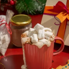 This is the end result of my DIY Hot Chocolate Kit. A cozy mug of rich hot chocolate topped with a mountain of my homemade marshmallows.